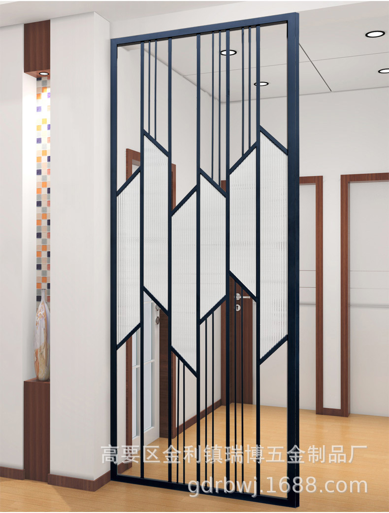 定制不锈钢玻璃屏风轻奢入户玄关隔断镂空花格装饰遮挡