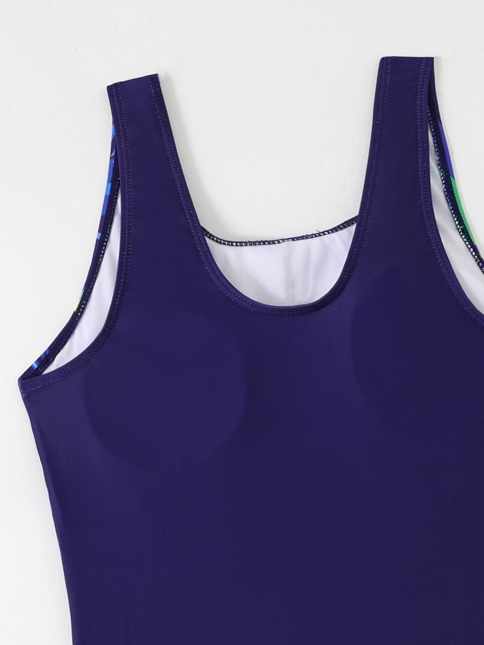 商品详情图_外贸四角裤连体平角泳衣女士运动纯色游泳衣保守显瘦