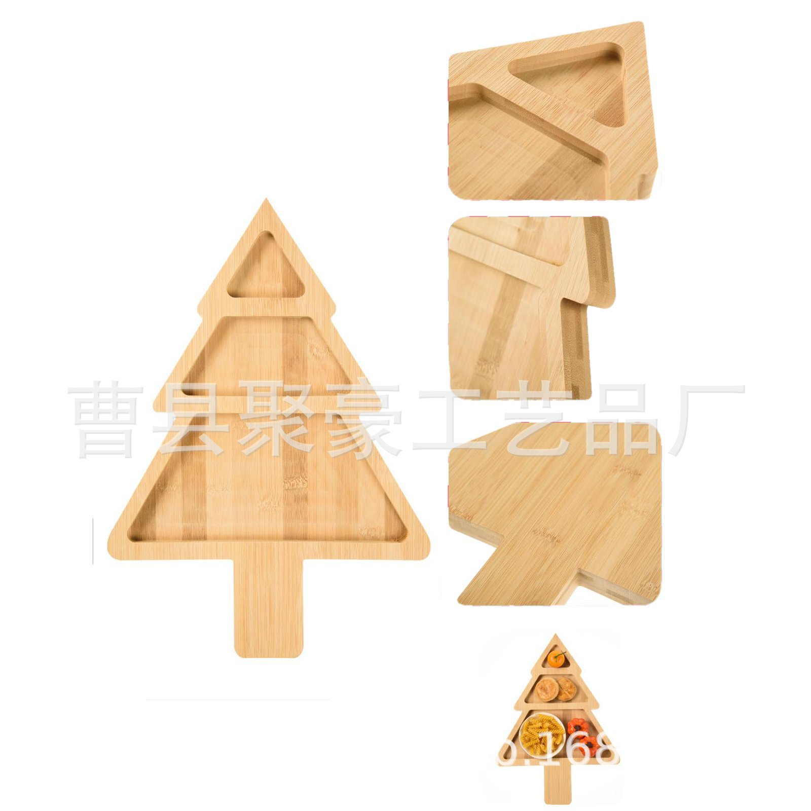 圣诞餐具干果零食多格木盘家水果盘子餐厅快餐盘木质托盘厂家批发