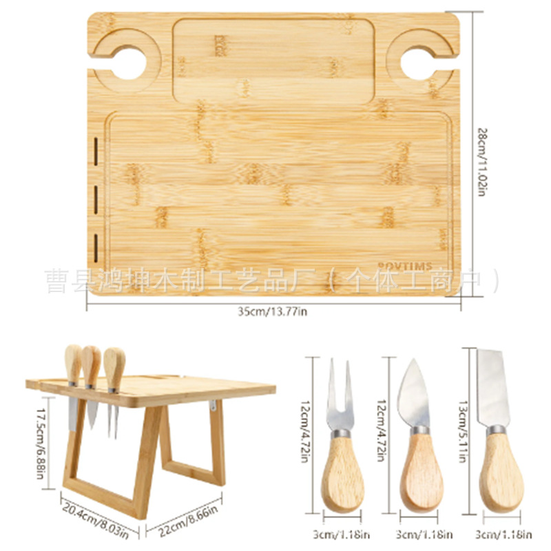 竹制野餐桌户外露营便携式竹木折叠餐桌方形红酒杯桌沙滩烧烤桌