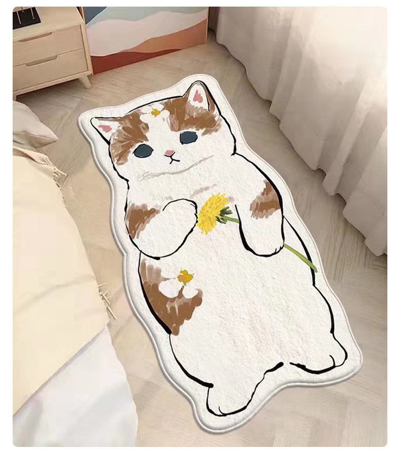 卡通猫咪地毯,仿羊绒地毯,长条形地毯,可爱床边毯