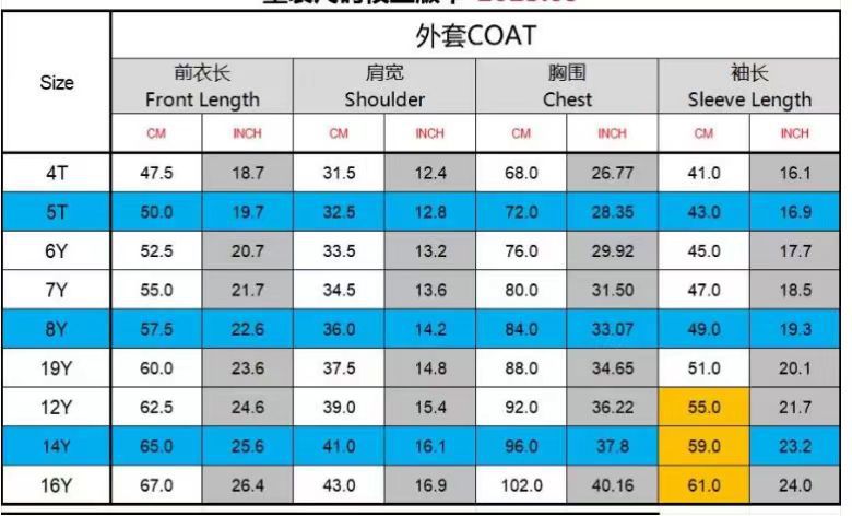 儿童尺寸表