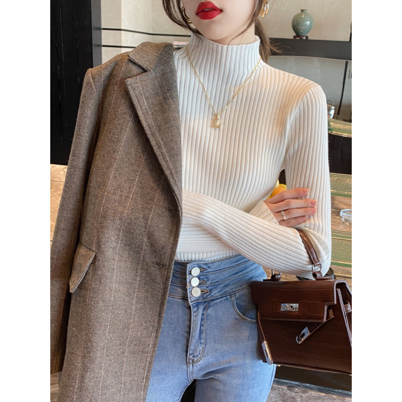 半高领毛衣打底衫女秋冬加厚2024年新款内搭白色上衣百搭洋气