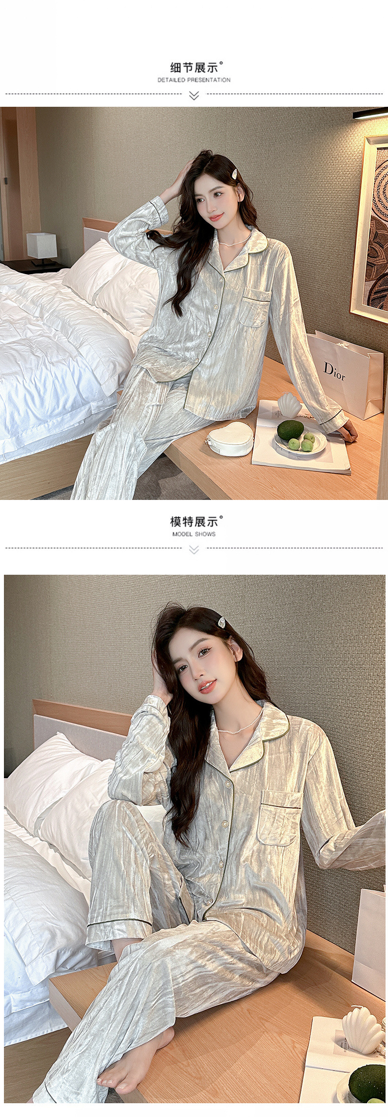 商品详情图_2024厚款袍2024金丝绒睡衣女秋开衫翻领长袖