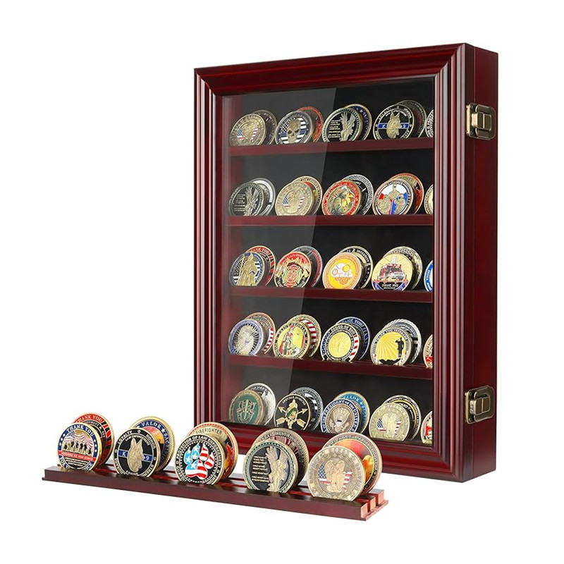 木制纪念币收纳盒壁挂式奖章存储盒多层勋章展示盒简易硬币架BS