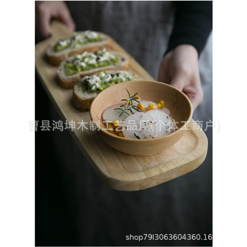 橡胶木面包板托盘手柄实木砧板切菜板木质牛排板水果披萨托盘 (