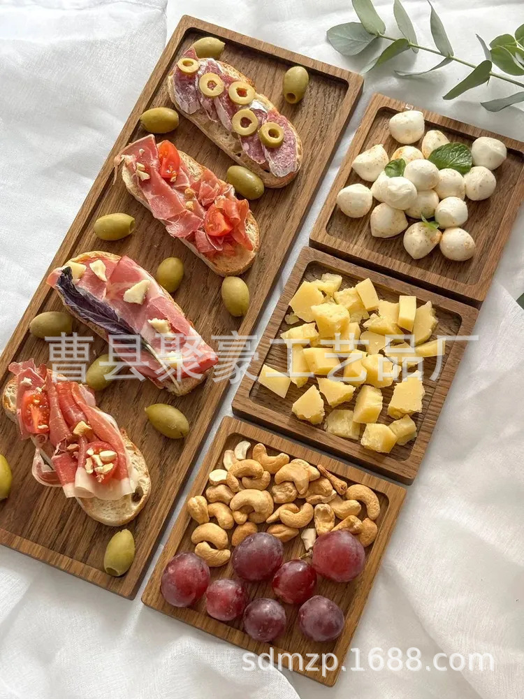 木质托盘点心盘套装茶盘炉煮实木家用木制餐具长方形蛋糕木盘子