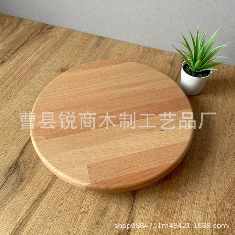 可旋转橡胶木圆形托盘客厅桌面零食水果托盘创意实木水果摆放托盘