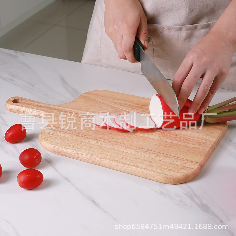 批发带手柄橡胶木切菜板多功能通用砧板切菜板披萨板案板BSCI