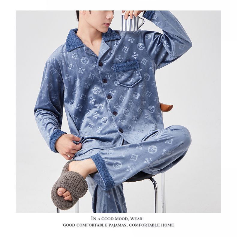 商品详情图_【新品】爸爸款冬季加厚长毛法兰绒中老年人睡衣珊瑚