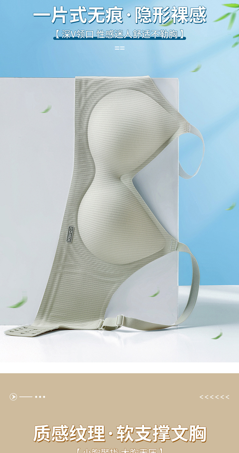 新款无磁裸感果冻胶固定杯内衣小胸聚拢软支撑性感深V无钢圈文胸