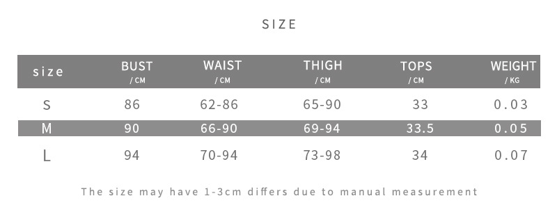 阿里尺码表 - 英文