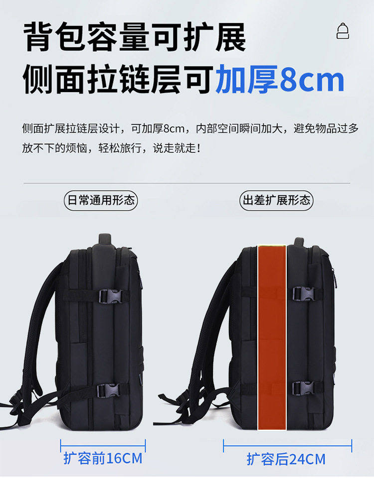 皮膜双肩包多层大容量可扩容双肩电脑包干湿分离层双肩包 (44