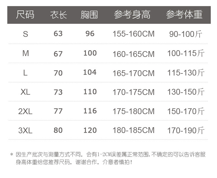 尺码表