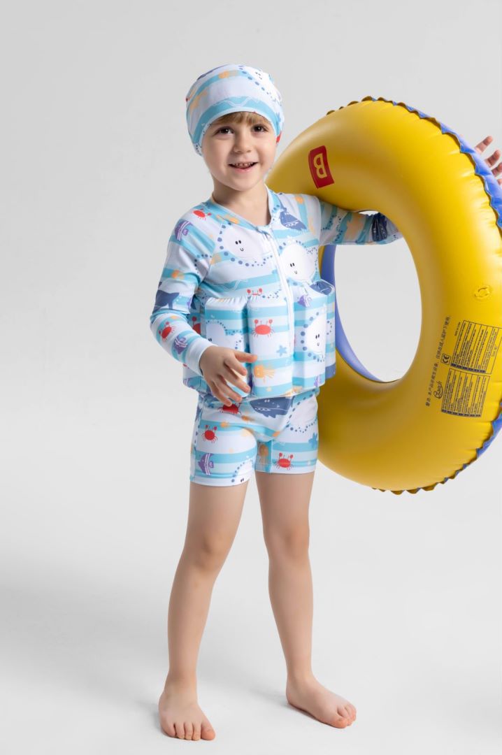 商品详情图_女童男童游泳衣连体女宝宝泳装儿童长袖冲浪服潮浮力