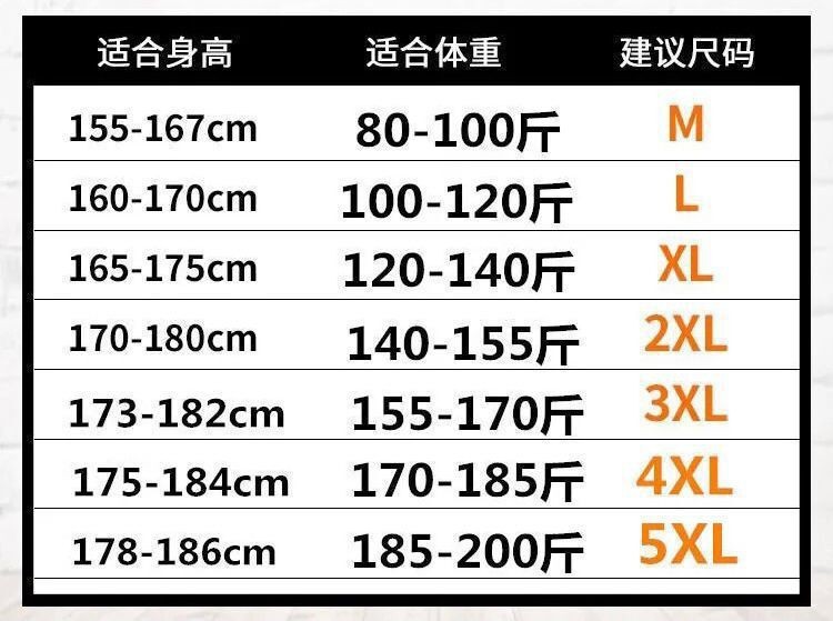 M-5XL尺码表