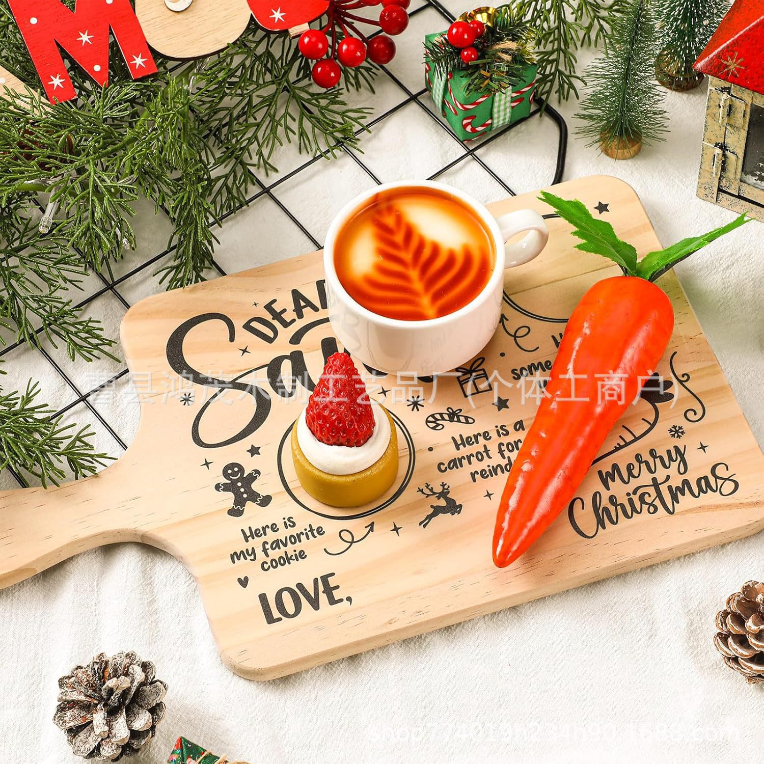 圣诞节木质托盘实木餐盘圣诞老人饼干盘木制牛奶零食托盘蔬菜盘