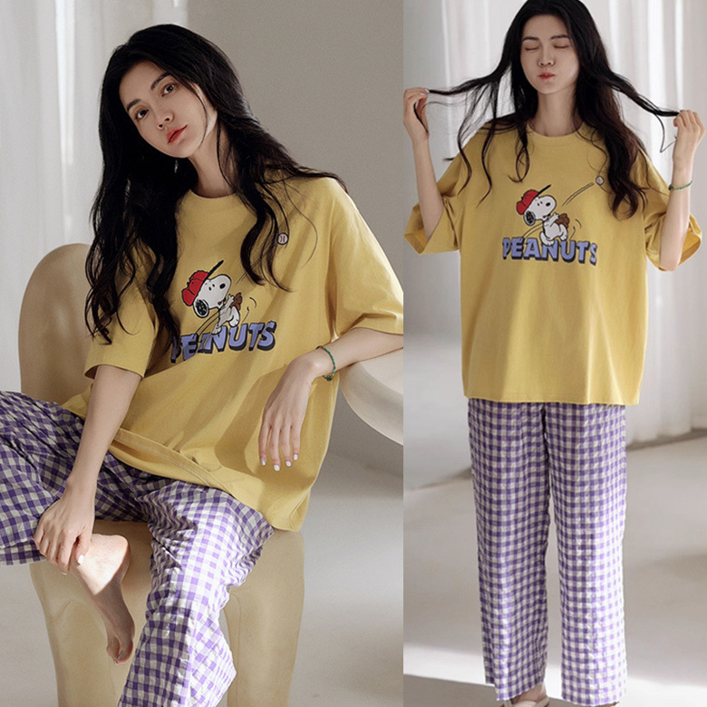 黄棒球史努比香芋紫格裤短长