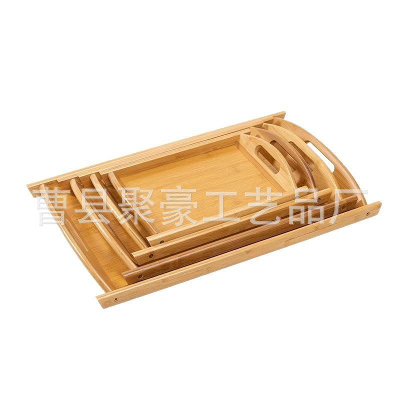 竹制餐厅快餐盘水果托盘长方形双耳竹托盘环保家用茶水杯提手盘子