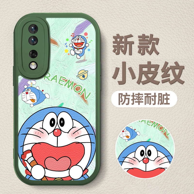 3-绿D-84199-绿色油画哆啦梦绿底