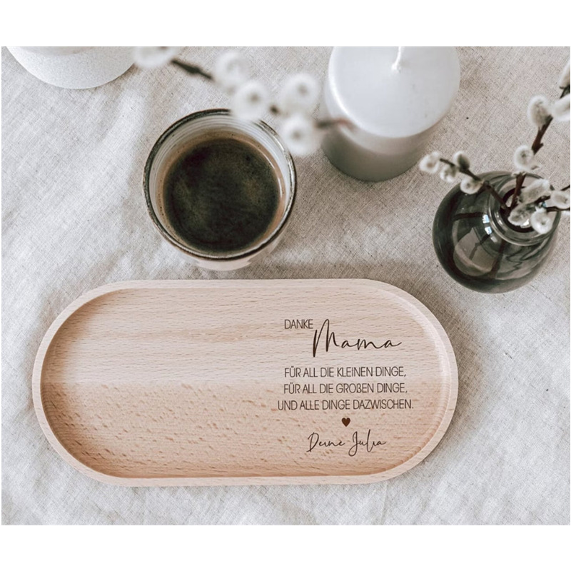 榉木餐盘椭圆形托盘实木水果蛋糕咖啡杯托盘可刻字送妈妈奶奶礼物