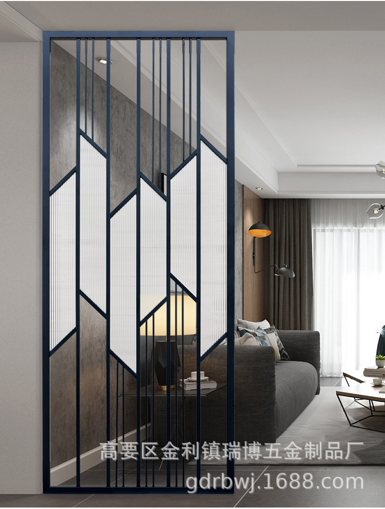 定制不锈钢玻璃屏风轻奢入户玄关隔断镂空花格装饰遮挡