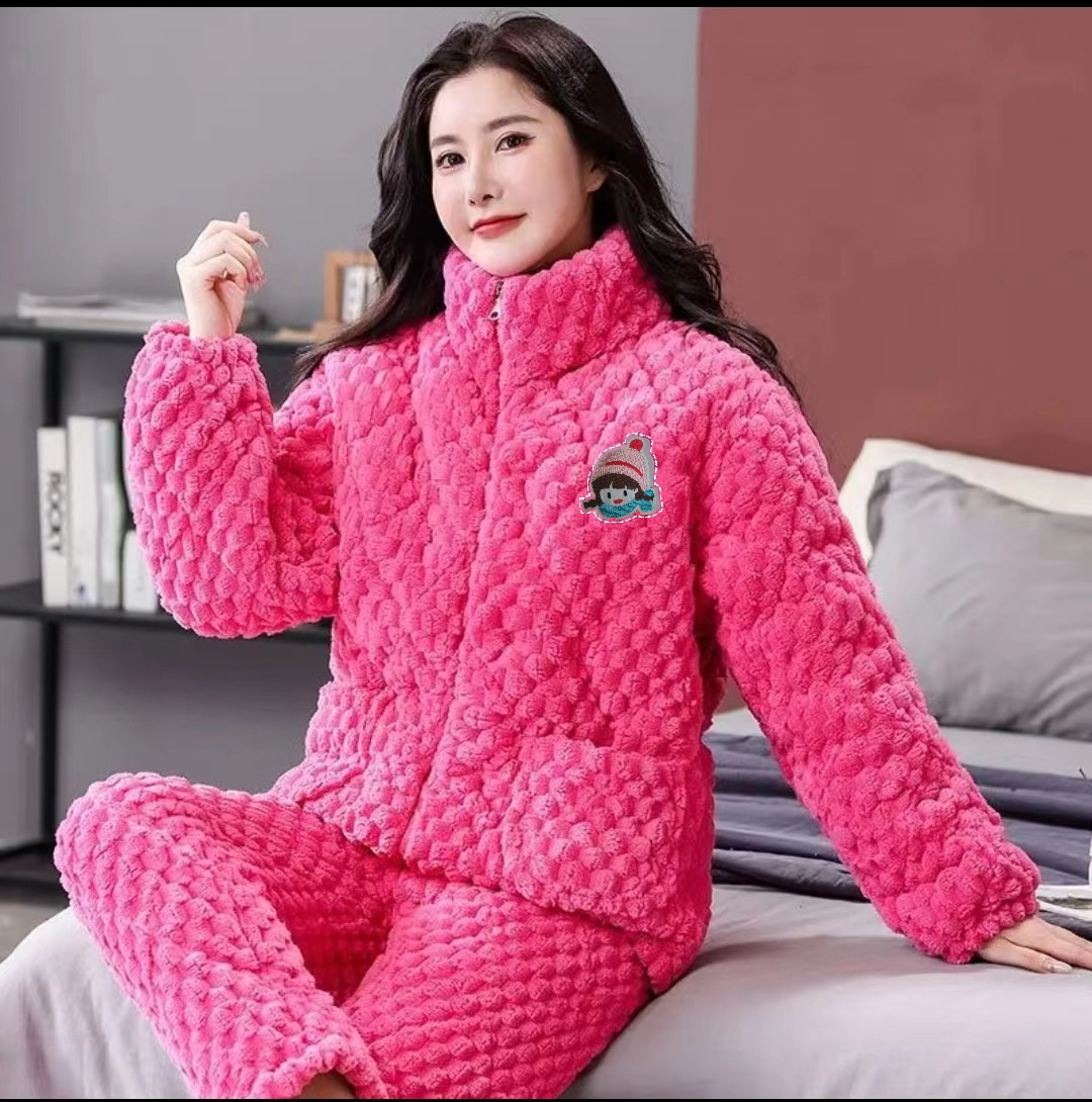 金龟绒拉链 玫红