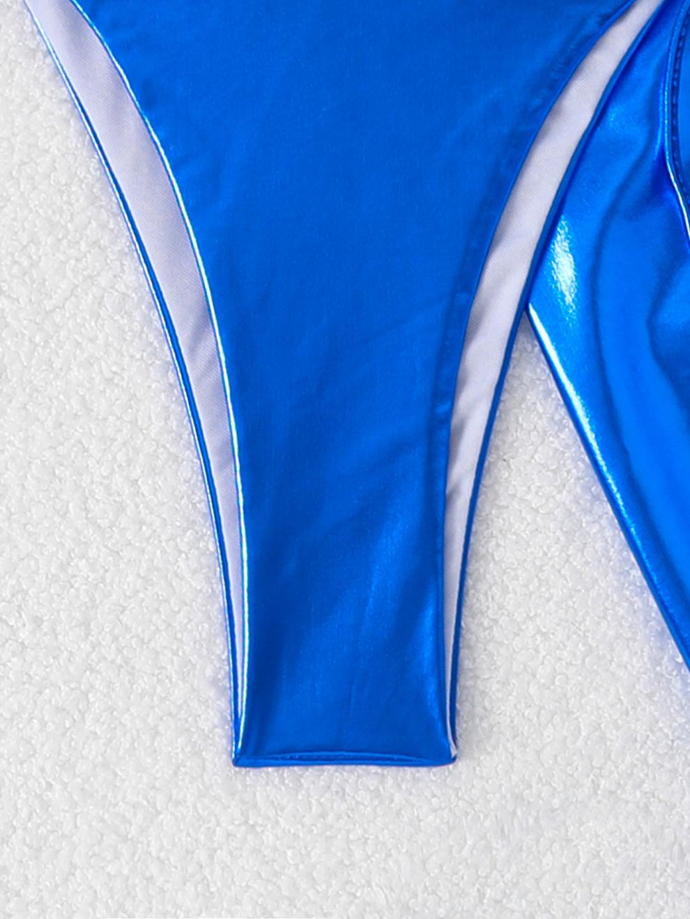 商品详情图_欧美新款泳衣女烫金三件套性感比基尼纯色金属分体三