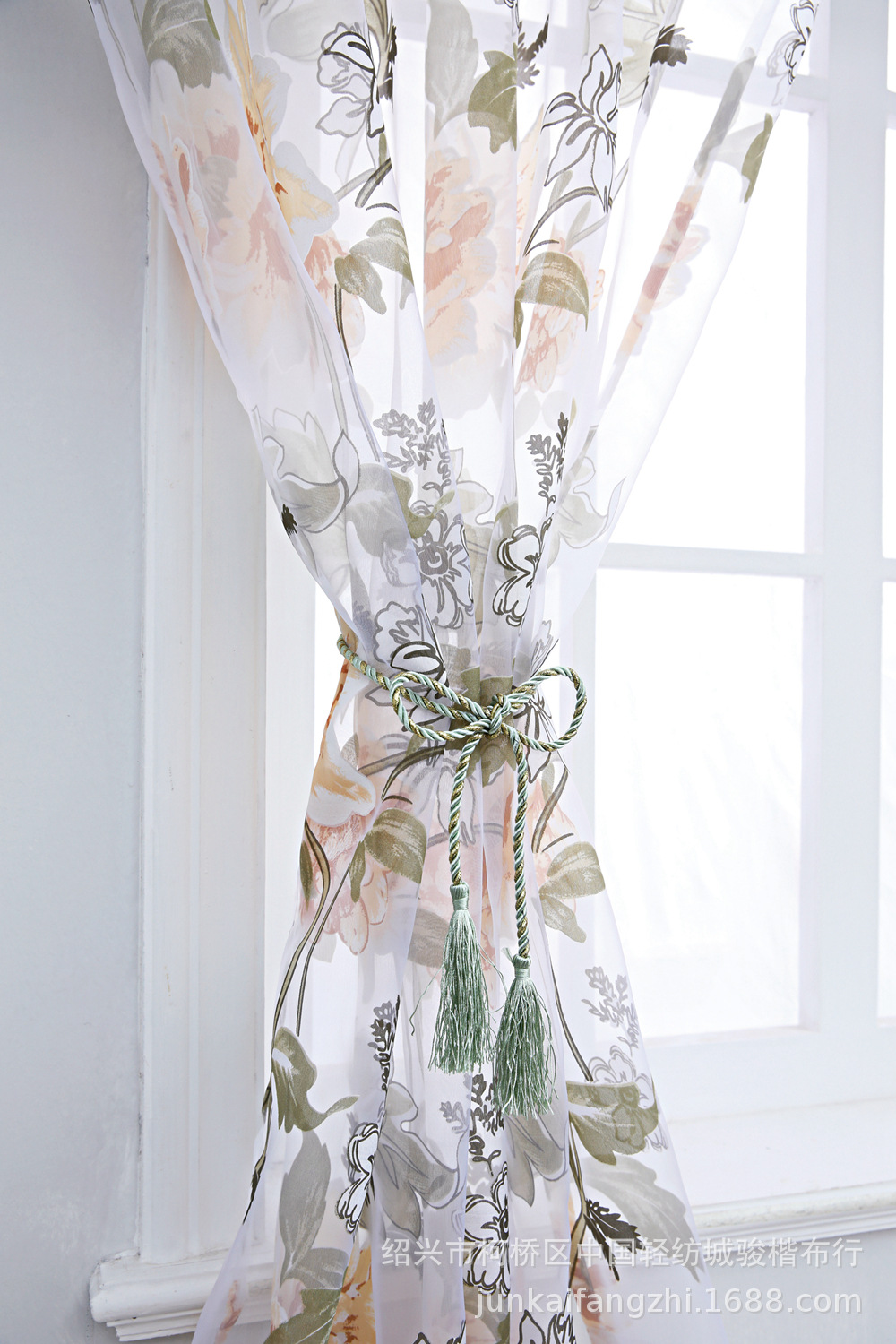 美式外贸款三件套装牡丹烂花透明窗纱厨房浴室咖啡厅卧室用 (8