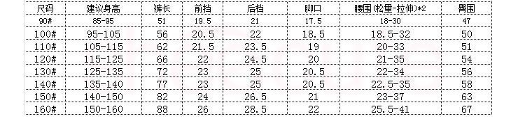 尺码表