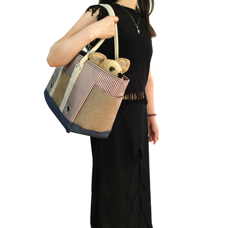 I2-001条纹宠物手提包咖啡色-007