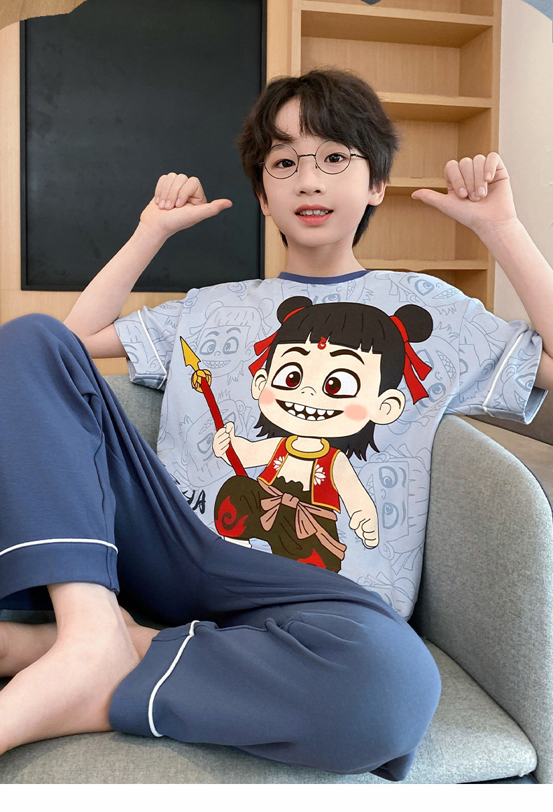 复制_哪吒睡衣男童夏季纯棉短袖儿童三件套男孩青.jpg