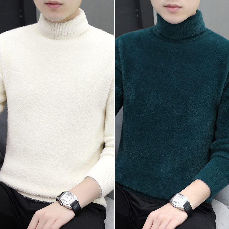 智贝SKU图_13高领加绒加厚男士毛衣爆款纯白色线衣针织打