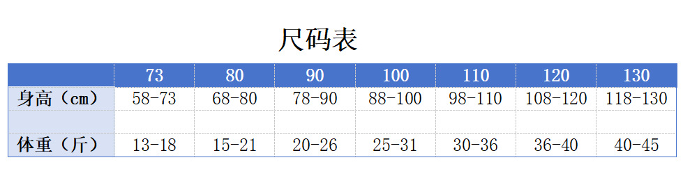 童装尺码表