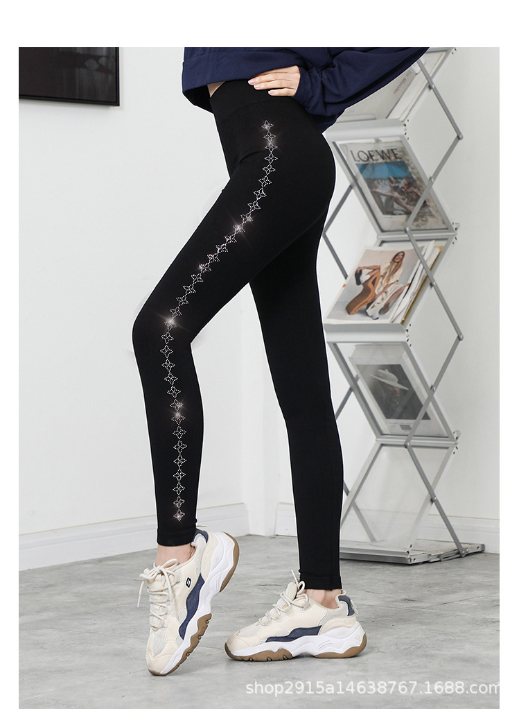 新款大码烫钻莫代尔九分打底裤女外穿高弹显瘦小脚裤