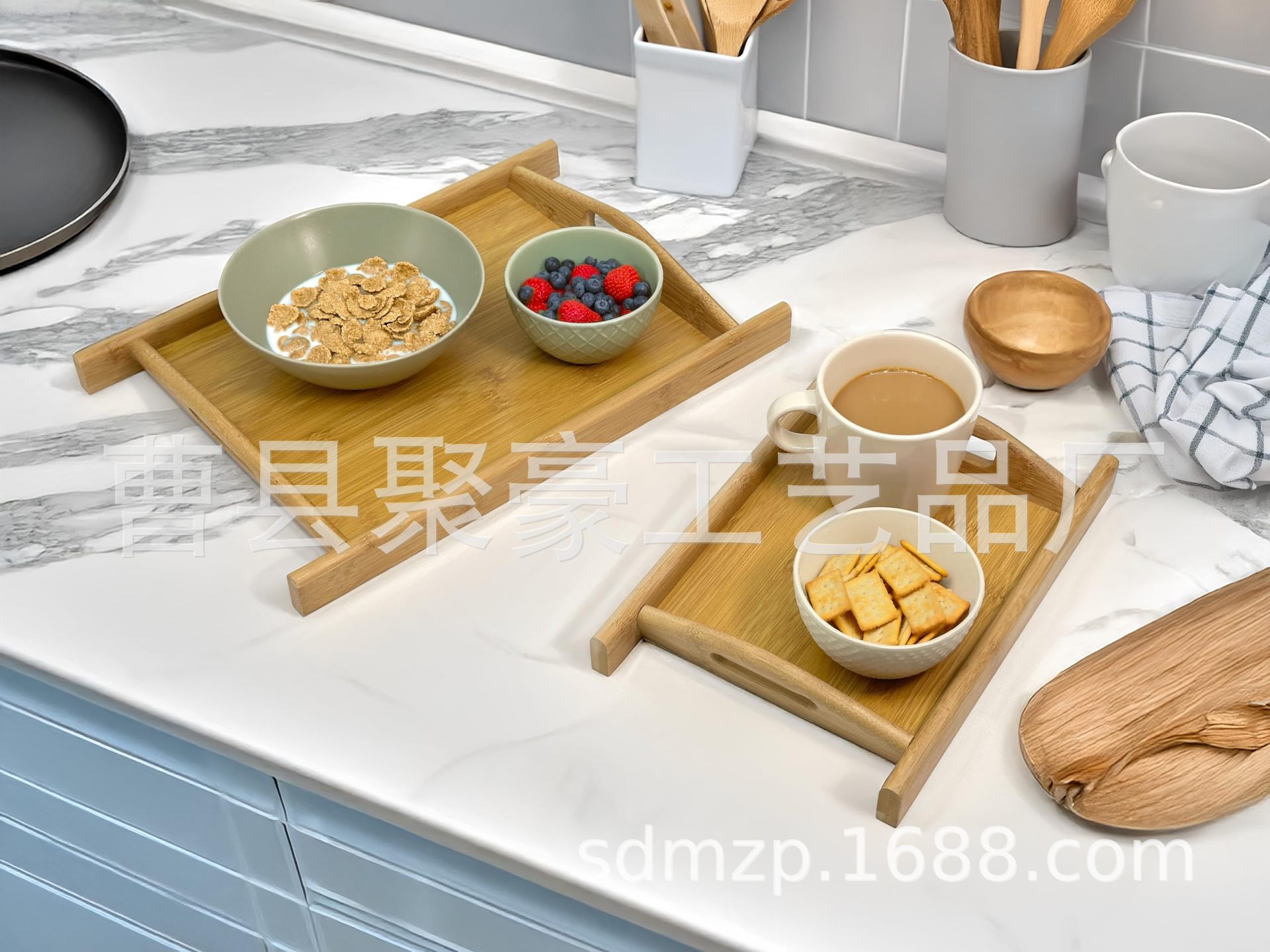 竹制餐厅快餐盘水果托盘长方形双耳竹托盘环保家用茶水杯提手盘子