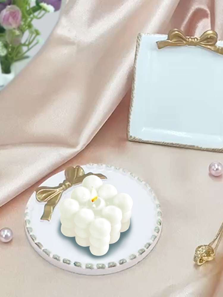 粉白蝴蝶结方圆首饰碟b06