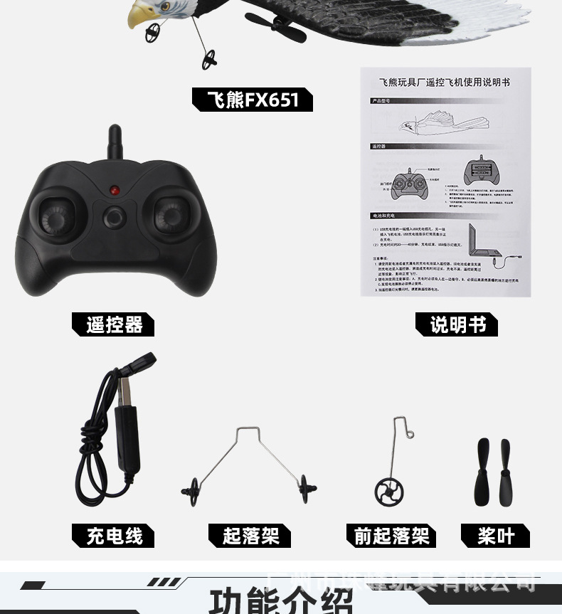 飞熊FX651遥控老鹰固定翼飞机白头鹰滑翔机