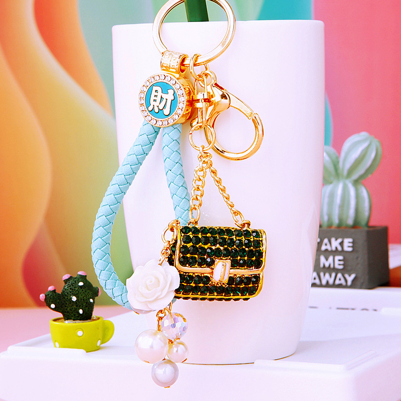 天蓝招财绳+珍珠小挎包墨绿
