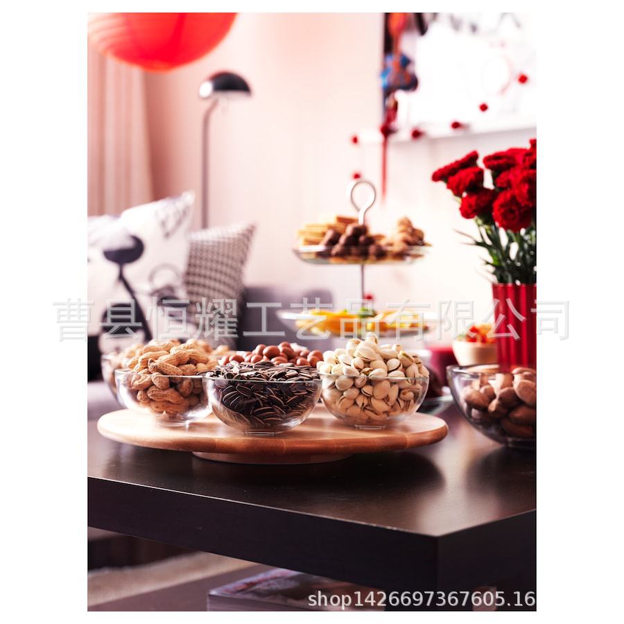 跨境简约橡胶木托盘家用桌面可旋转收纳盘实木圆形懒人托盘展示架