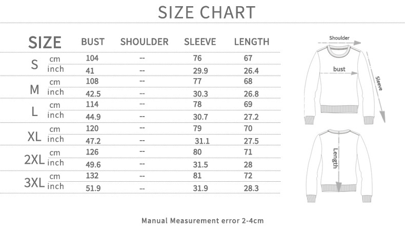 2023 牛角袖 英文尺寸表