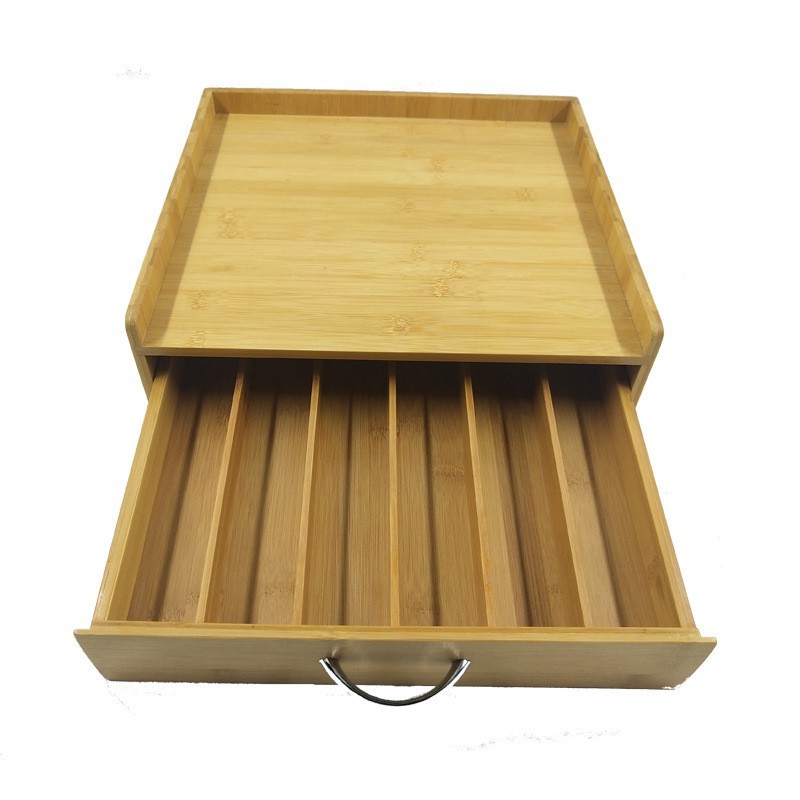 竹制收纳整理盒抽屉式多格茶叶咖啡置物盒 餐具收纳盒 批发 (