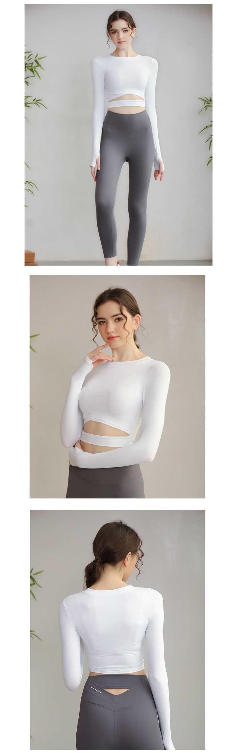 春夏新款瑜伽服-运动上衣女吸湿排汗露脐紧身跑步长袖T恤健身服