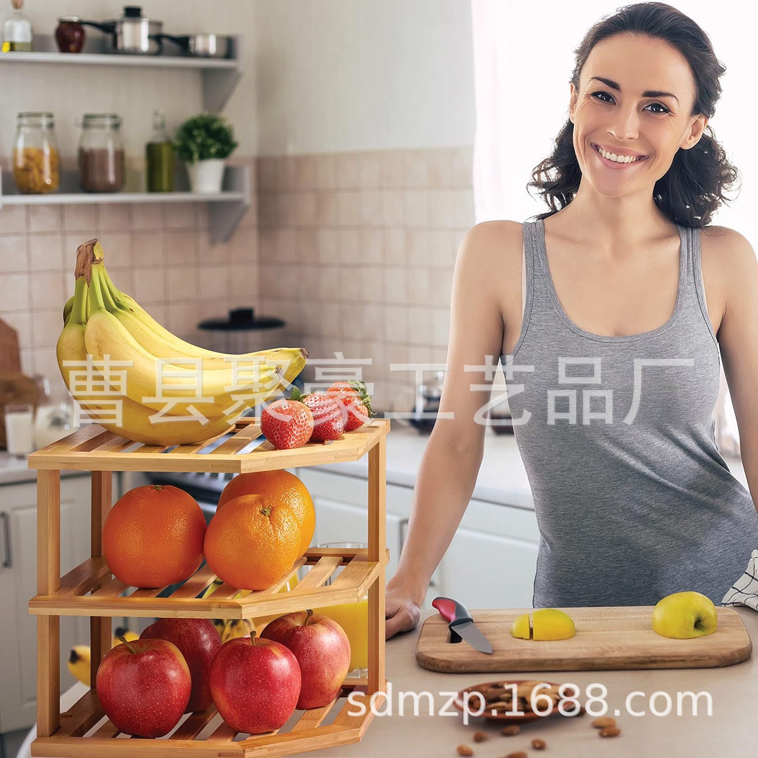 定制三角置物架厨房转角多层收纳架调味品架竹制厨房用品调料架
