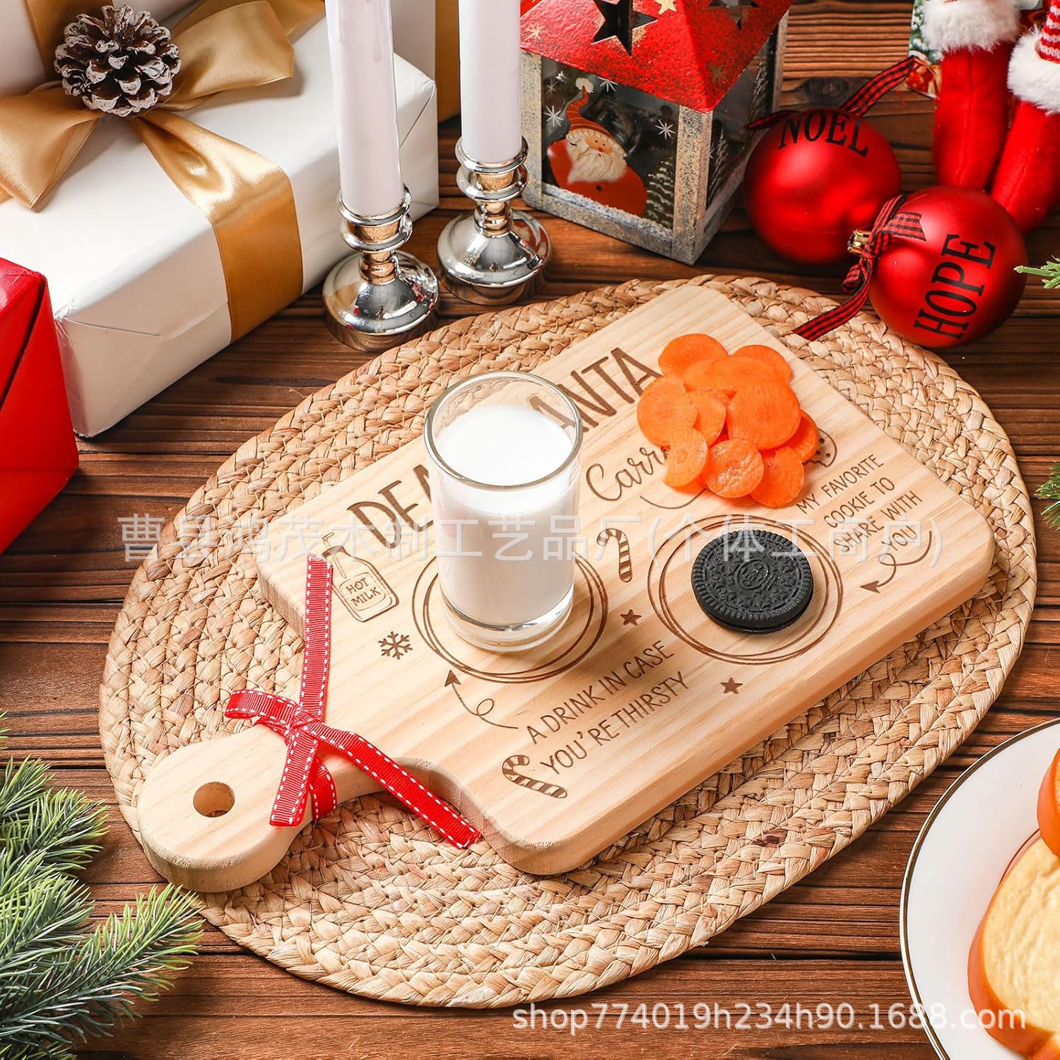 圣诞节木质托盘实木餐盘圣诞老人饼干盘木制牛奶零食托盘蔬菜盘