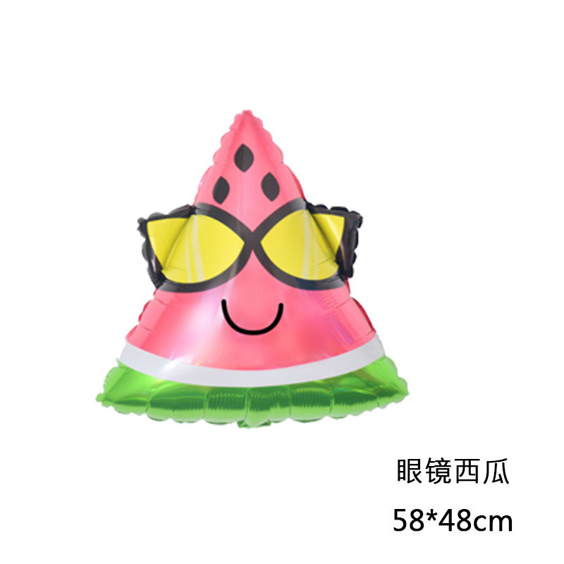 夏威夷主题派对草莓西瓜菠萝橙子造型水果气球生日铝膜气球批发_