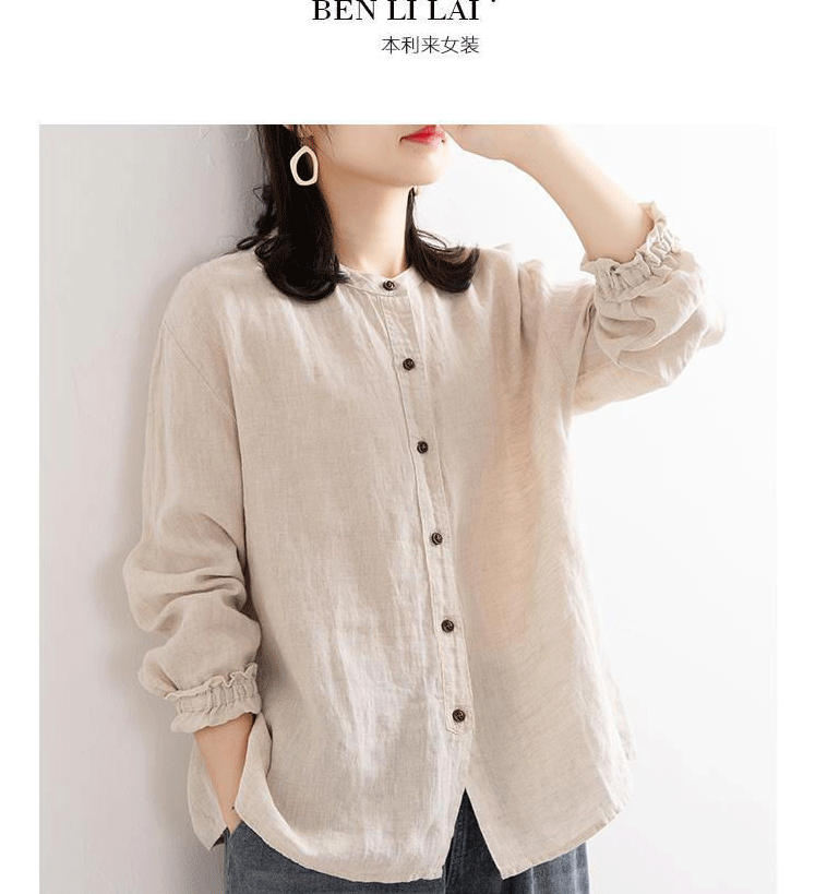 文艺复古女秋季棉麻衬衫女宽松圆领衬衣长袖休闲外套收口袖上衣女-tmall_08.gif
