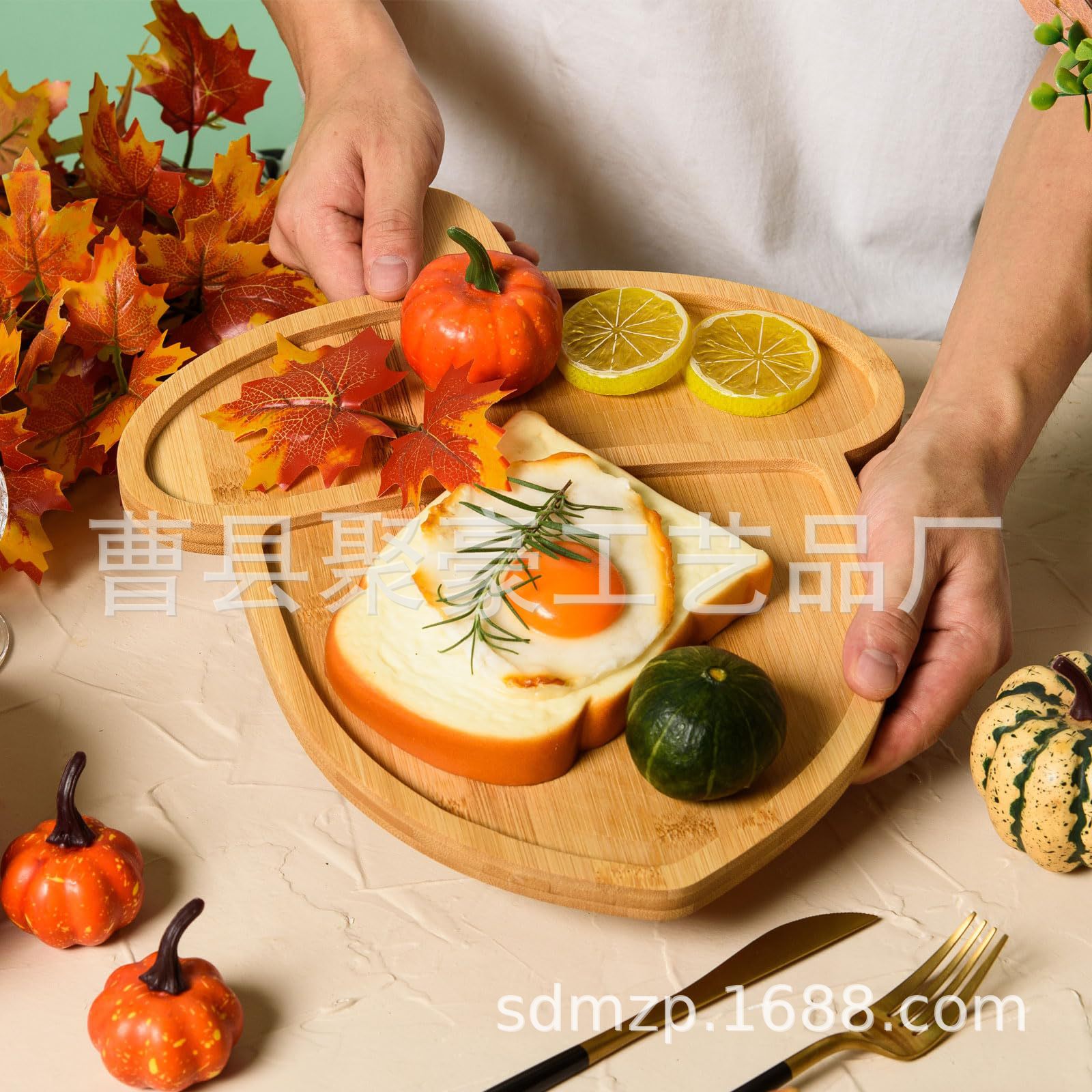 家用实木早餐托盘创意简约竹木榛子形状托盘客厅木质零食点心托盘