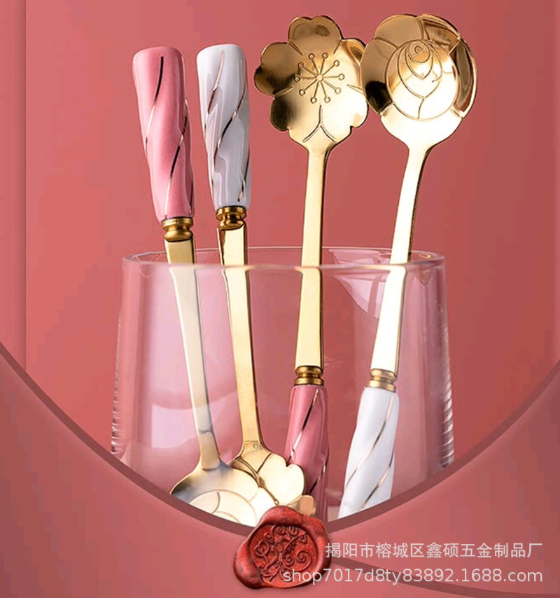 玫瑰樱花勺陶瓷柄