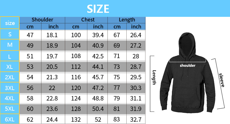 男士连帽卫衣尺码表（正确的）